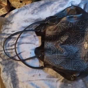 Black Leather Mini Stud Coach Purse